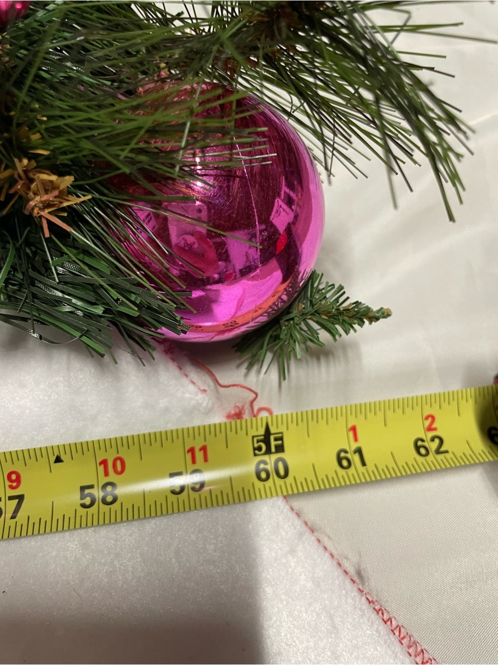 Festive Green Christmas Garland with Red and Pink Ornaments 5 Foot Long - Picture 5 of 6